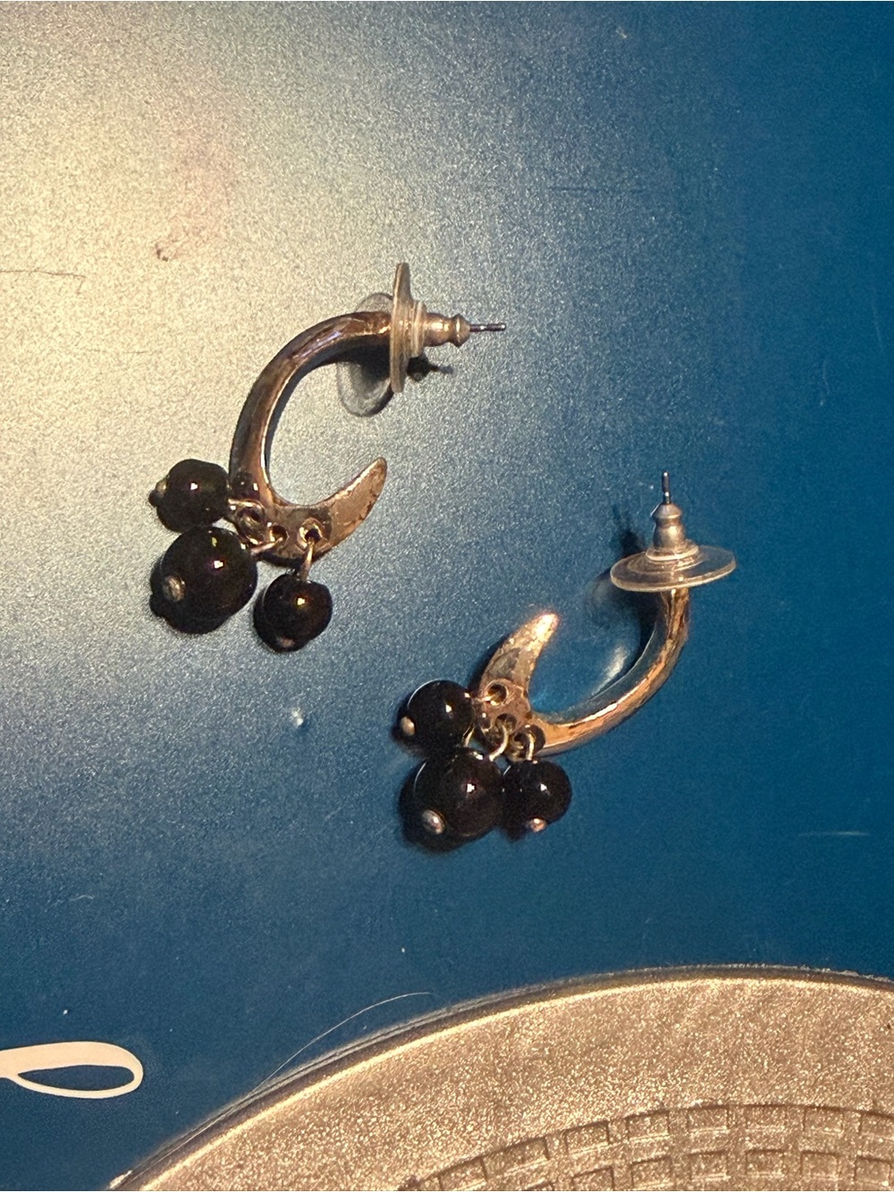 Elegant Black Bead Hoop Earrings - Unbranded